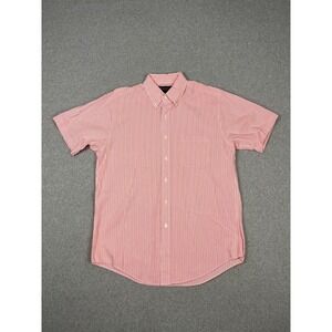 Brooks Brother Seersucker Shirt Mens M Pink Stripe Short Sleeve Button Down